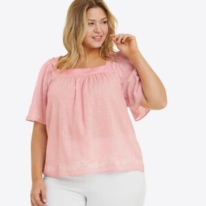 Draper James Square Neck Maren Top in Pink Embroidered Floral Size 3X